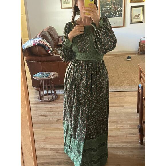 Victor Costa 70s Cotton Bohemian Floral Maxi Dress - Picture 1 of 8